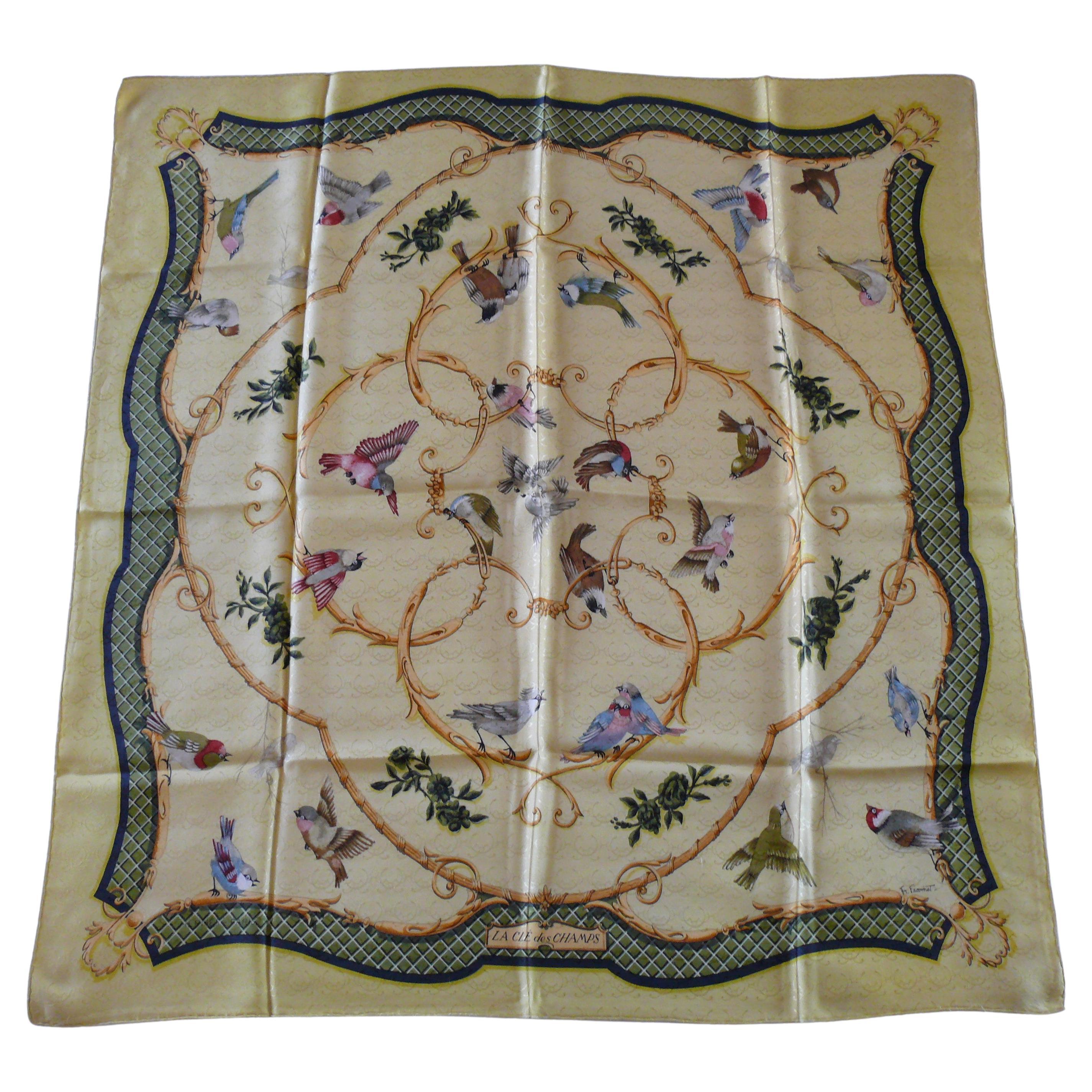 Hermes Vintage Jacquard Silk Carre Scarf La Cle des Champs by Francoise Faconnet For Sale