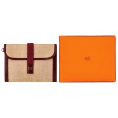 Hermes Vintage Jige Canvas Clutch Bag/Pouch With Leather Trim