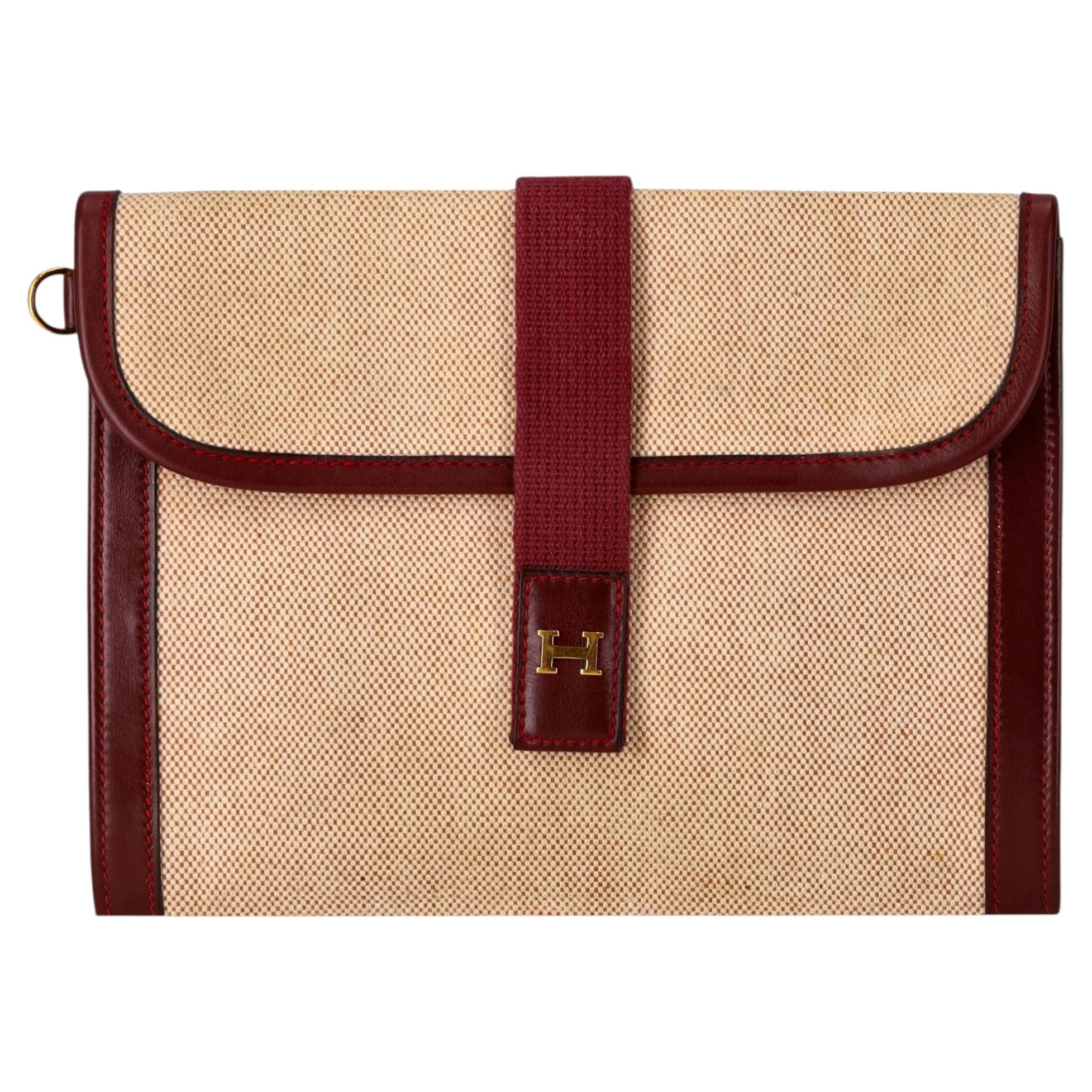 Pochette/astuccio vintage Hermes in tela Jige con rifiniture in pelle