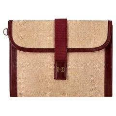 Hermes Vintage Jige Canvas Clutch Bag/Pouch With Leather Trim