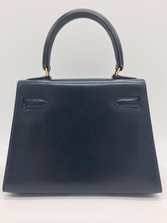 Hermes vintage Kelly 20cm Blue in Box leather