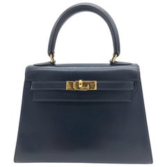 Hermes vintage Kelly 20cm Blue in Box leather