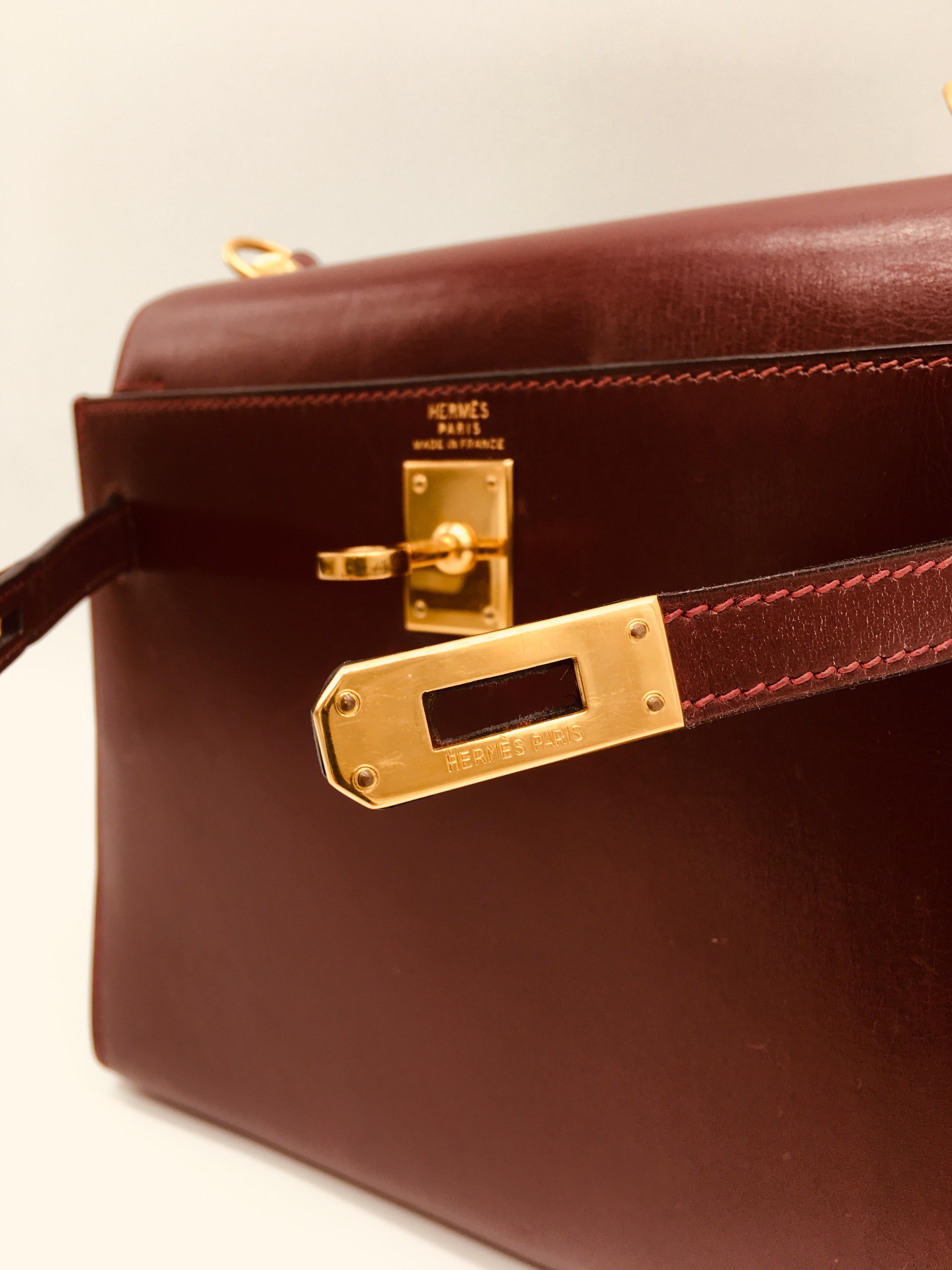 Brown Hermes vintage Kelly 20cm Rouge H in Box leather For Sale
