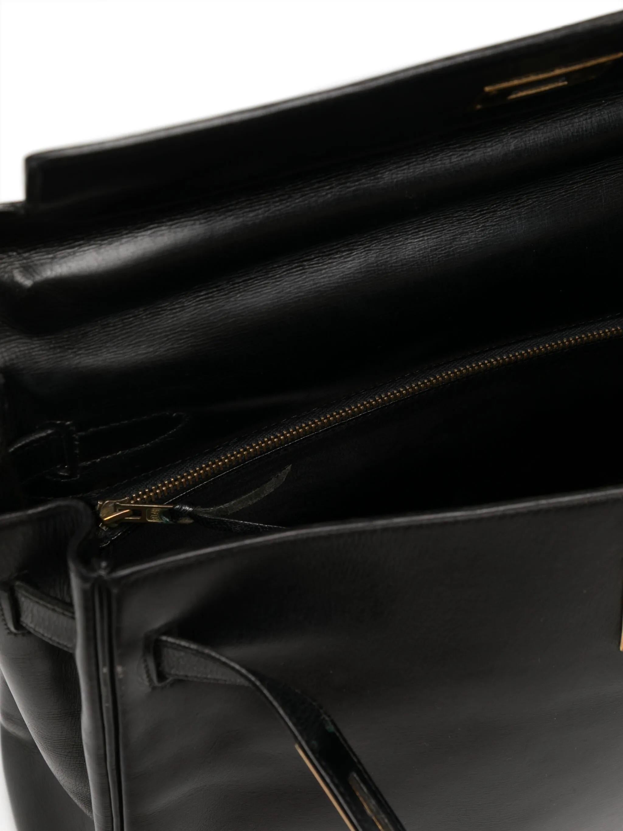 Women's or Men's Hermès Vintage Kelly 28 Sellier Black Box GHW For Sale