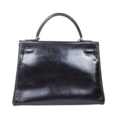 HERMES Vintage Kelly 32 Bag in Black Box Leather