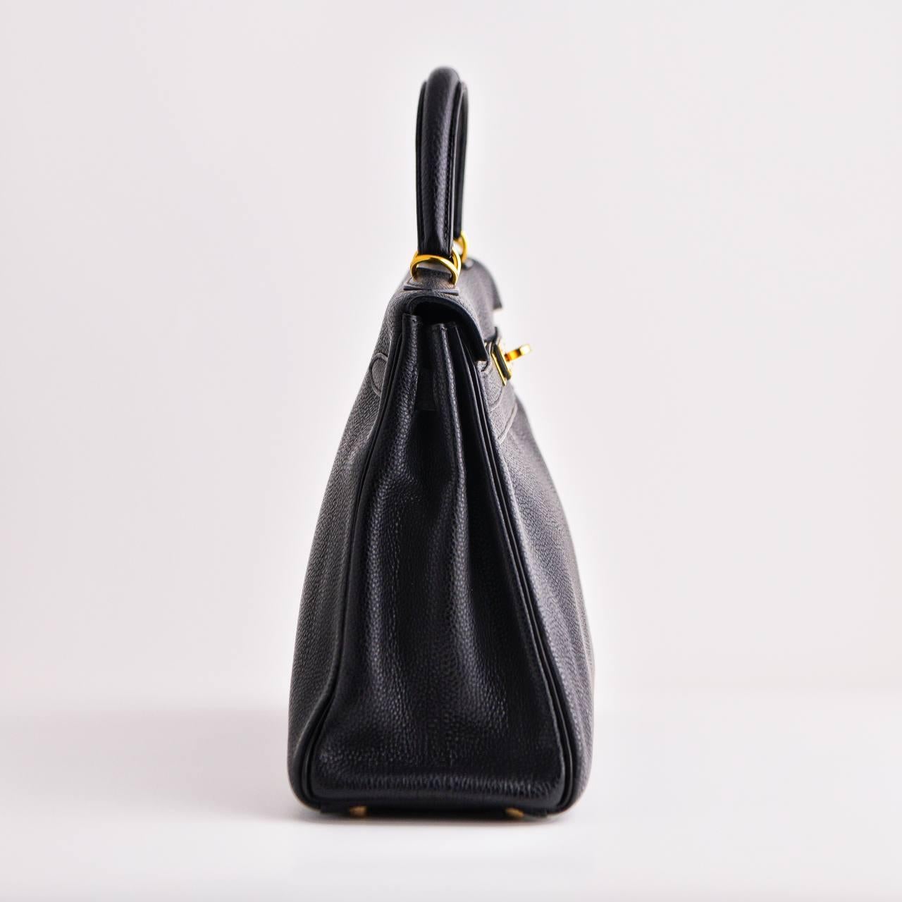 HERMÈS Vintage Kelly 32 Black Togo Retourné With Gold Hardware 14