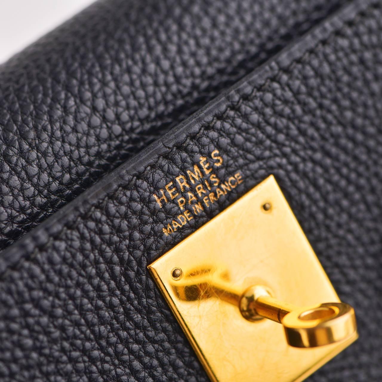 HERMÈS Vintage Kelly 32 Black Togo Retourné With Gold Hardware 3