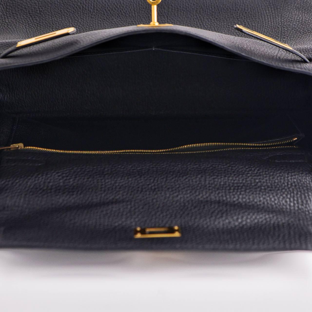 HERMÈS Vintage Kelly 32 Black Togo Retourné With Gold Hardware 5