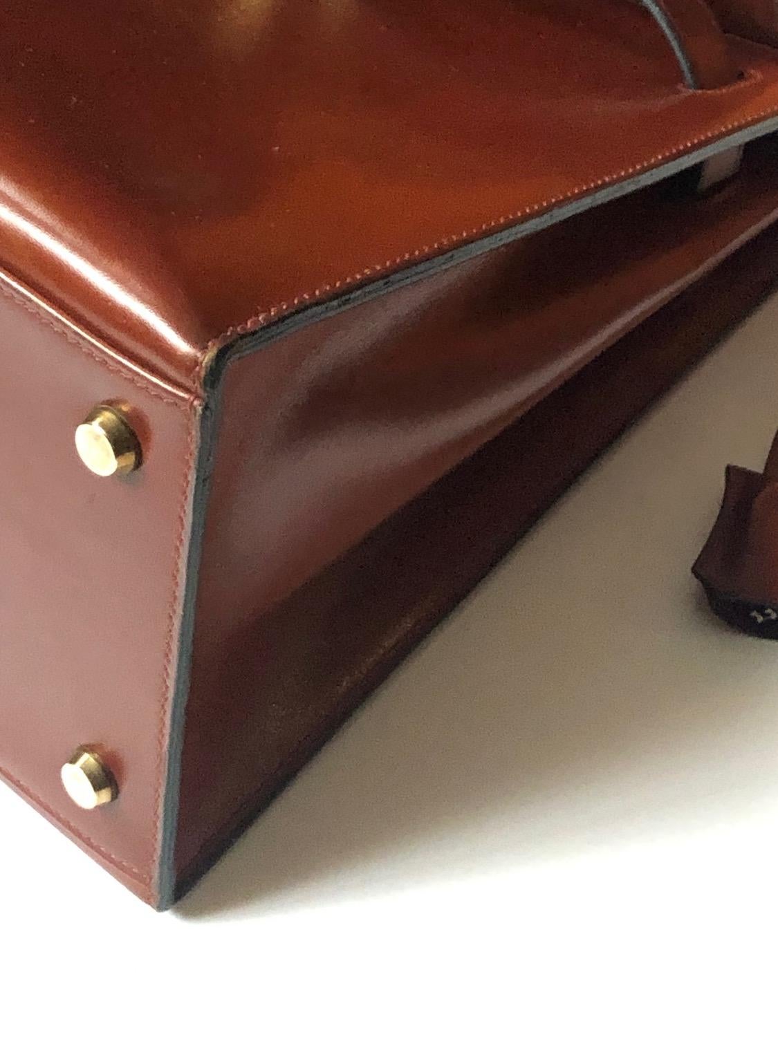 HERMÈS Vintage Kelly 32 Box Calf Sellier Leather Gold Hardware Cognac Iconic Bag 4