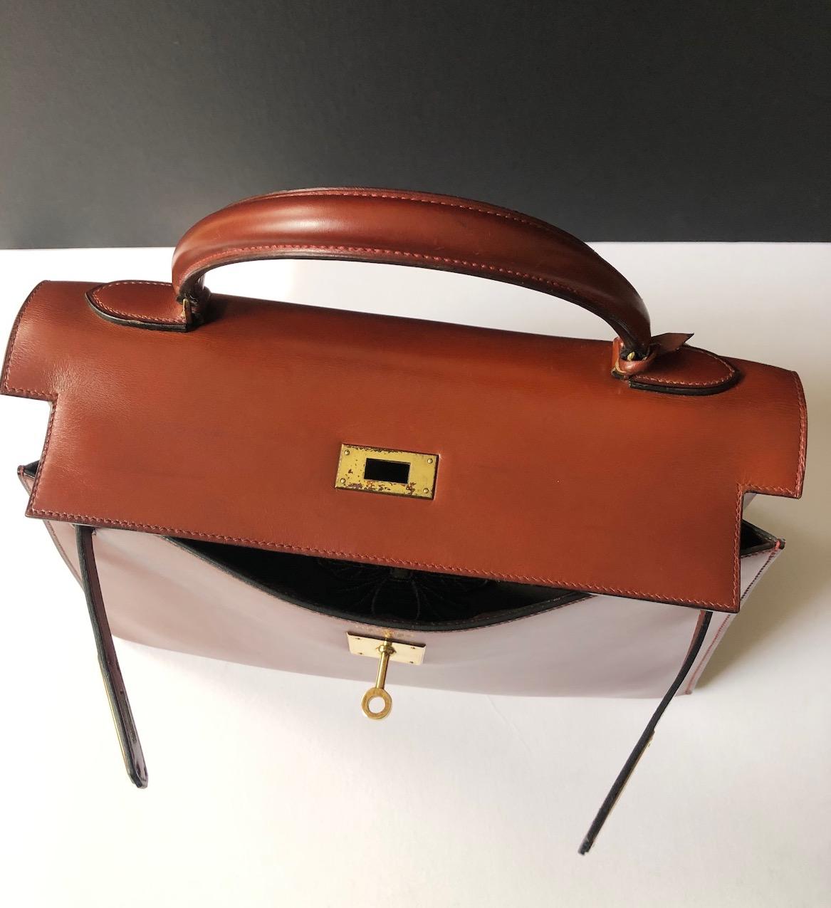 HERMÈS Vintage Kelly 32 Box Calf Sellier Leather Gold Hardware Cognac Iconic Bag 7