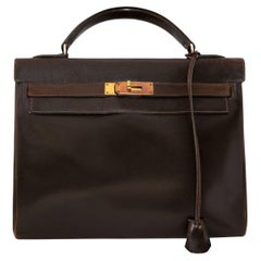 Hermès Vintage Kelly 32 Retourne Brown Box GHW