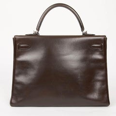 HERMES Vintage Kelly 35 Brown Box Leather Bag