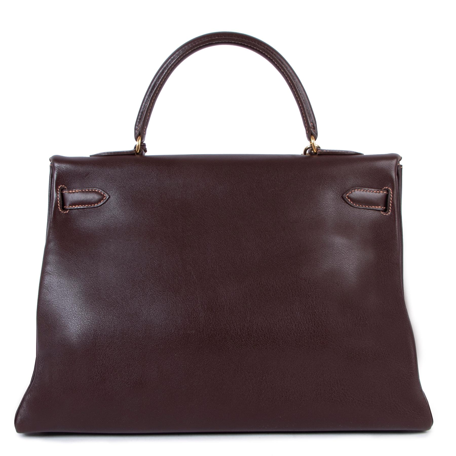 Hermès Vintage Kelly 35 Gulliver Havane GHW In Excellent Condition In Antwerp, BE