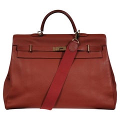 Hermes Vintage Kelly 50 Red Bordeaux Gold Hardware Travel Carry On Duffle Bag