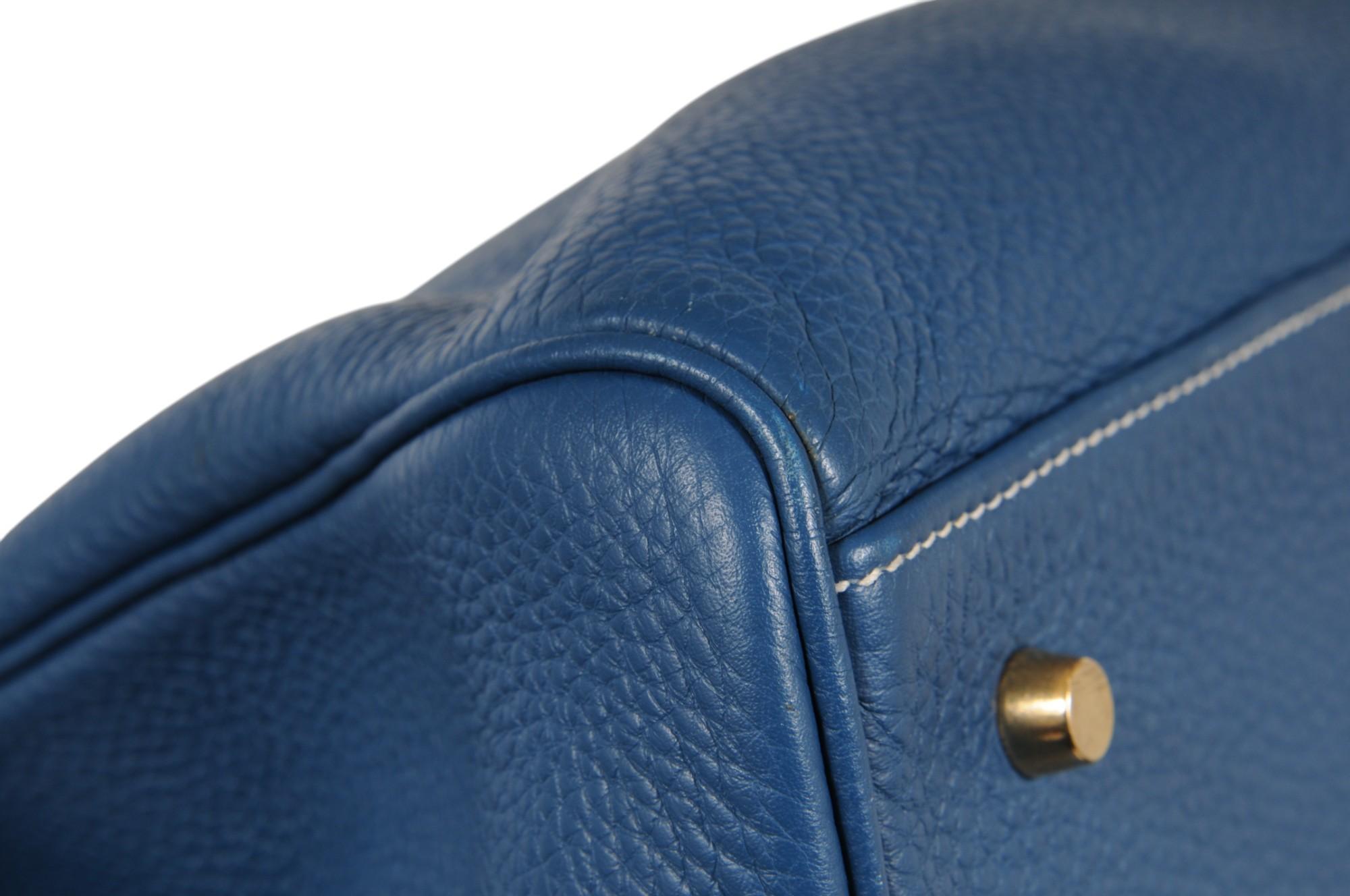 Hermes Vintage Kelly 50 Taurillon Clemence Blue Gold Hardware Travel Duffle Bag 5