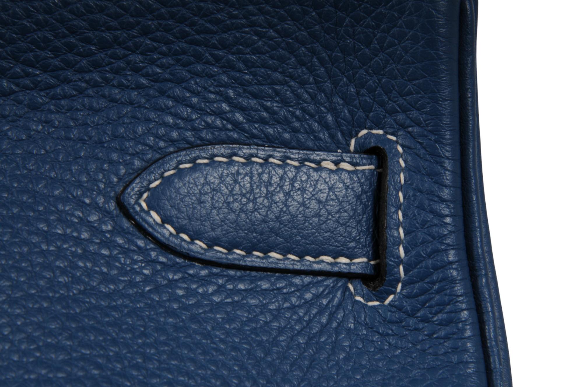 Hermes Vintage Kelly 50 Taurillon Clemence Blue Gold Hardware Travel Duffle Bag 7