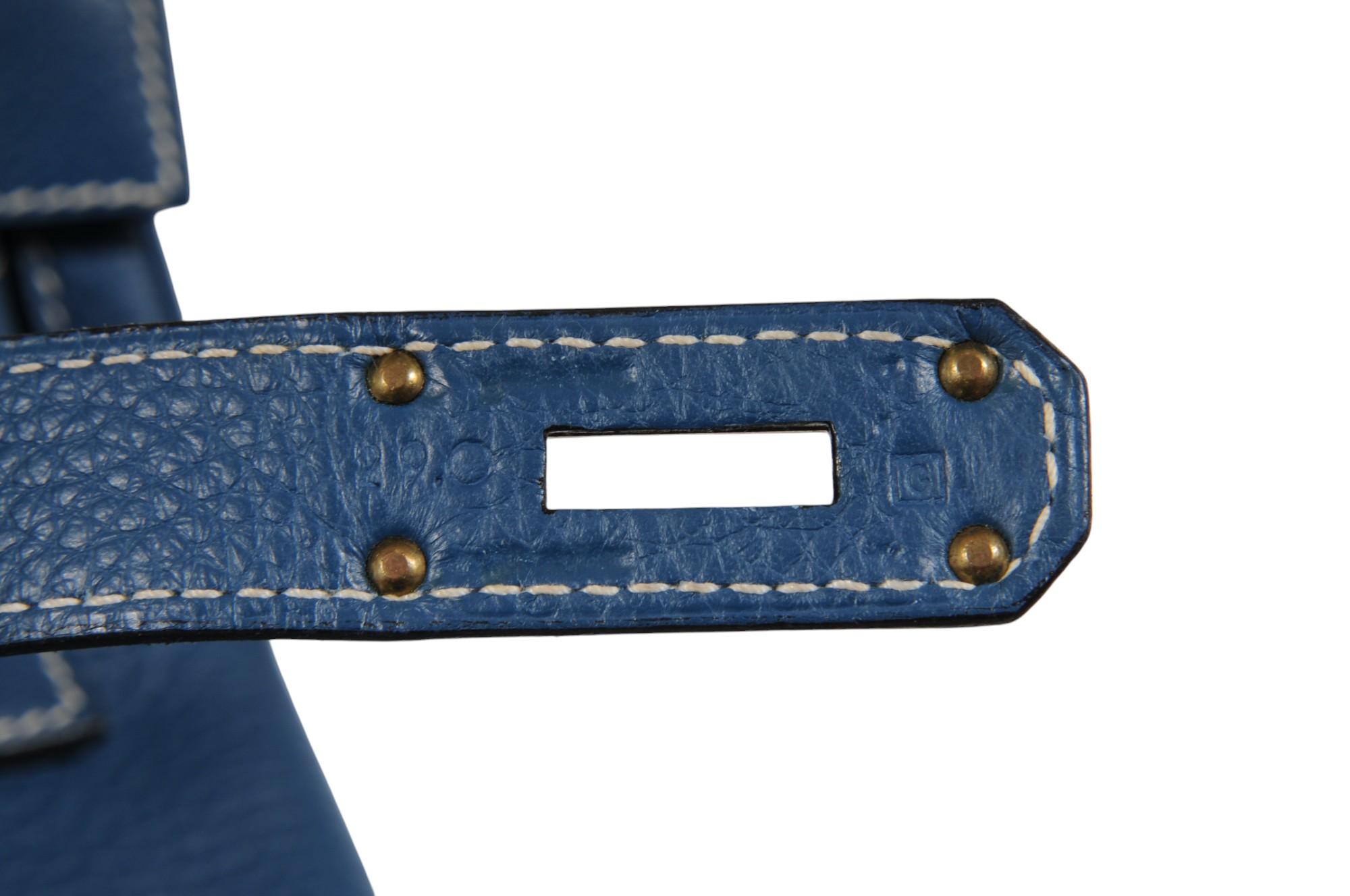 Hermes Vintage Kelly 50 Taurillon Clemence Blue Gold Hardware Travel Duffle Bag 10
