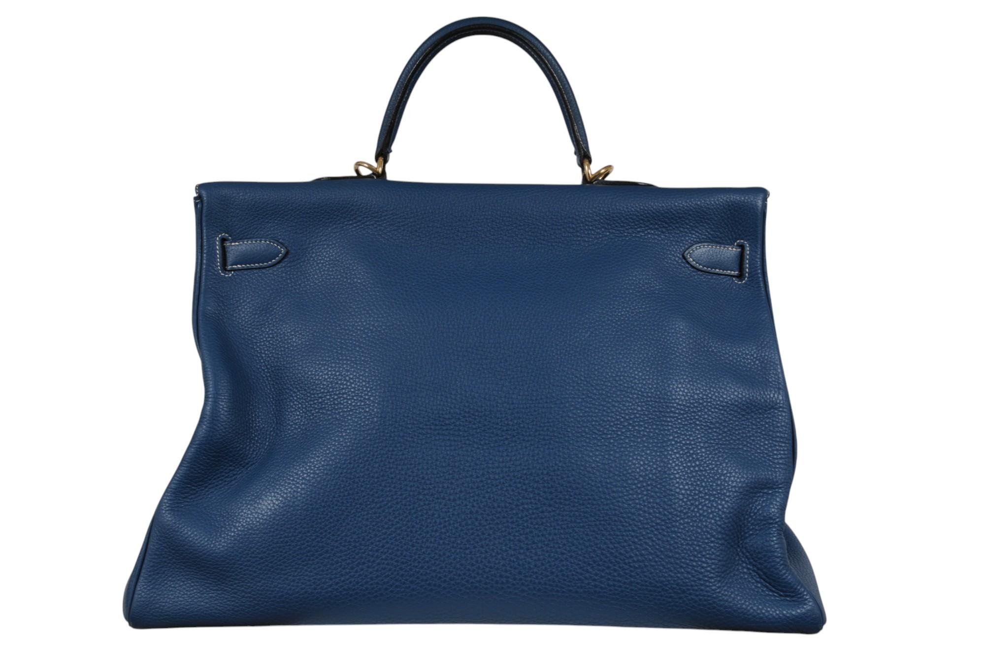 Purple Hermes Vintage Kelly 50 Taurillon Clemence Blue Gold Hardware Travel Duffle Bag