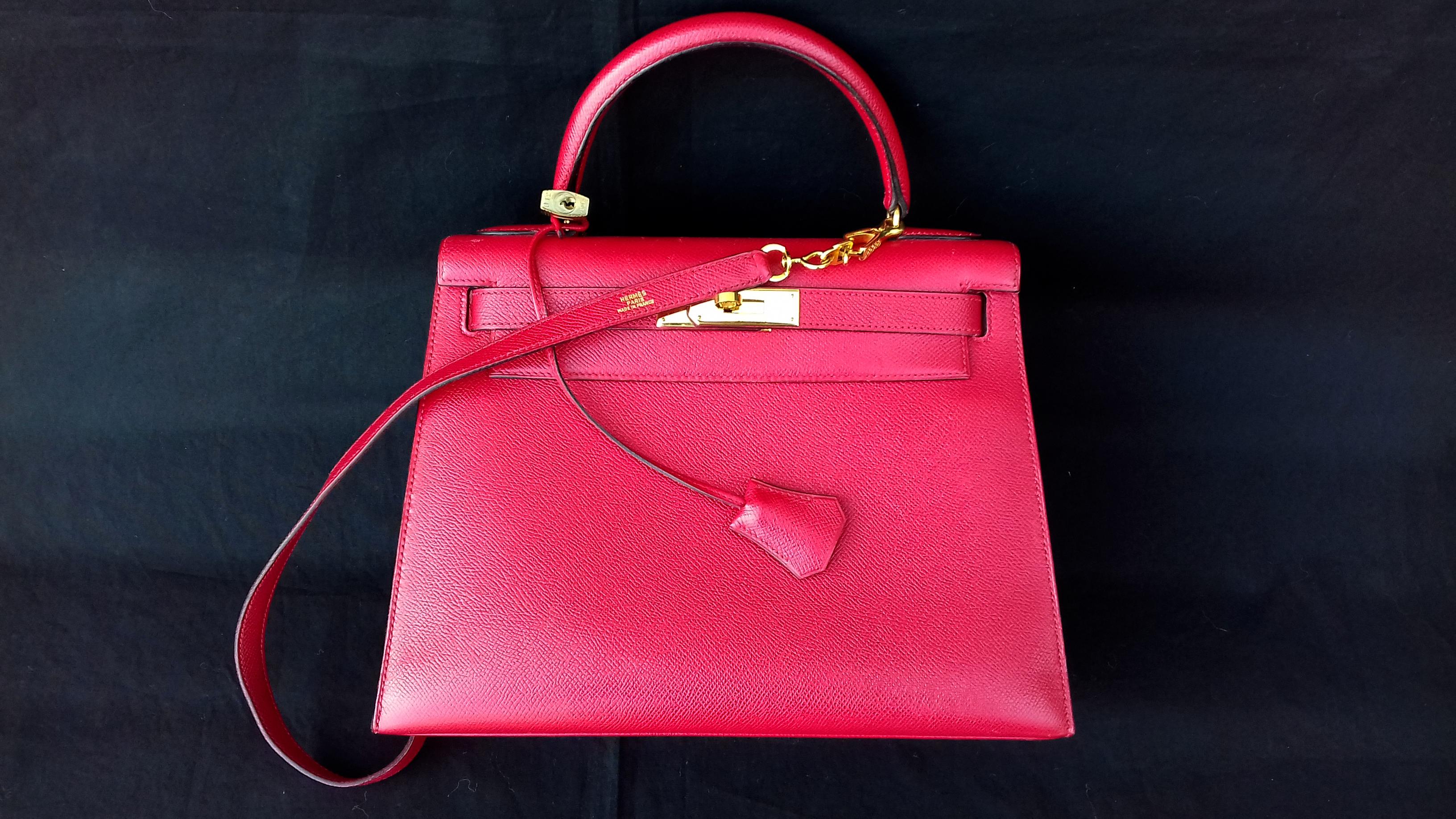 Hermès Vintage Kelly Bag Sellier Courchevel Rouge Vif Gold Hdw 28 cm 8