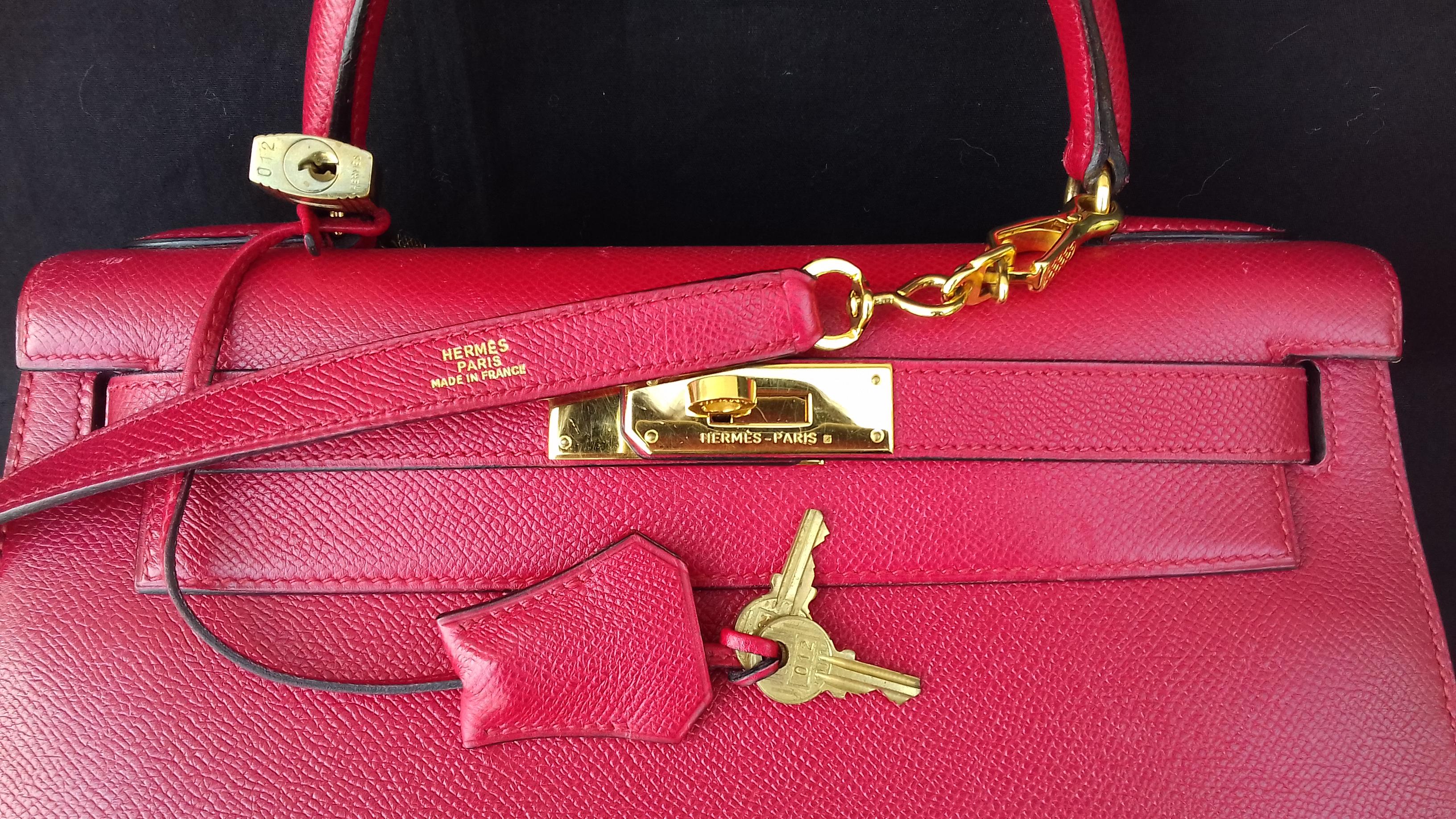 Hermès Vintage Kelly Bag Sellier Courchevel Rouge Vif Gold Hdw 28 cm 9