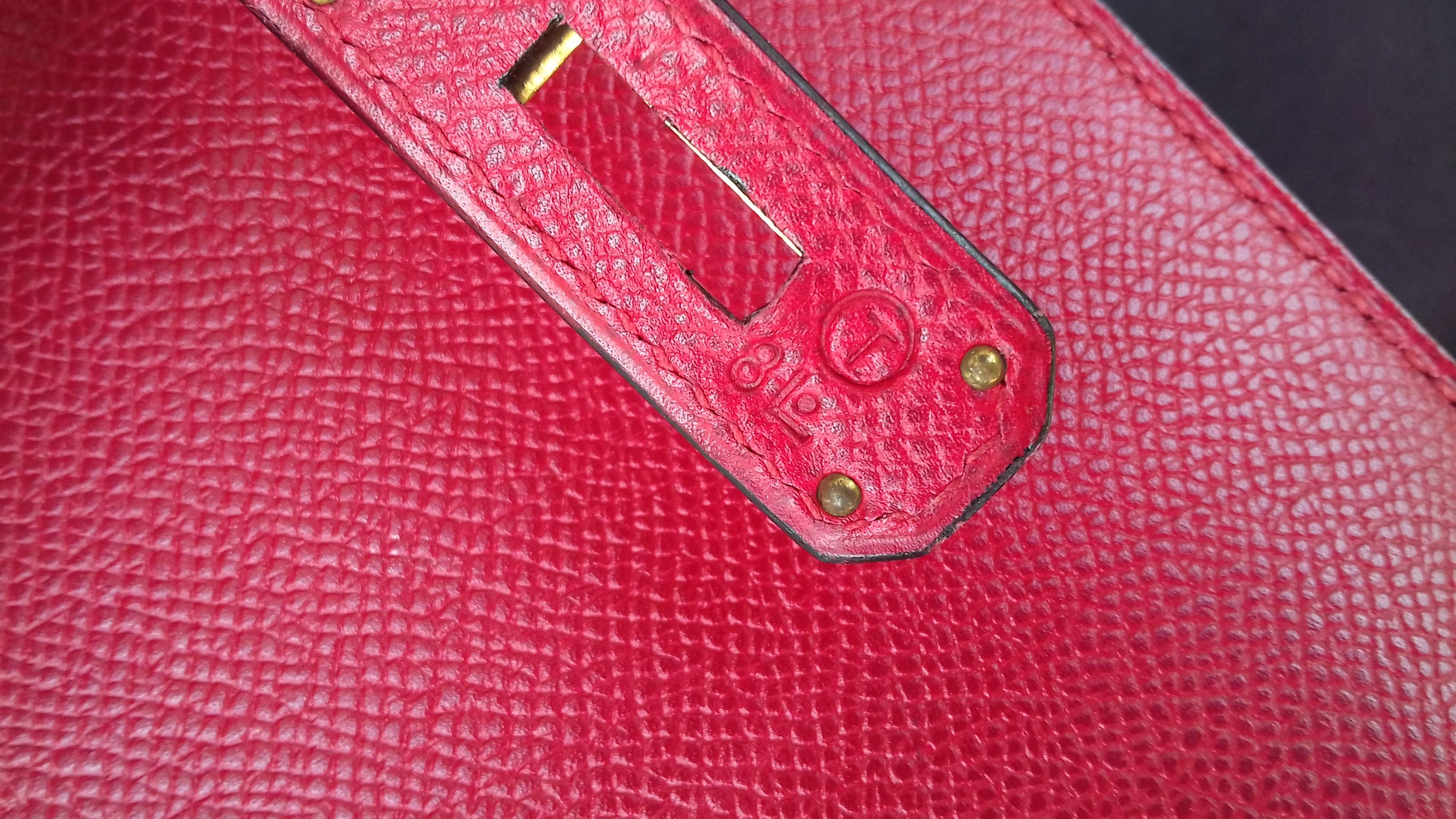 Hermès Vintage Kelly Bag Sellier Courchevel Rouge Vif Gold Hdw 28 cm 10