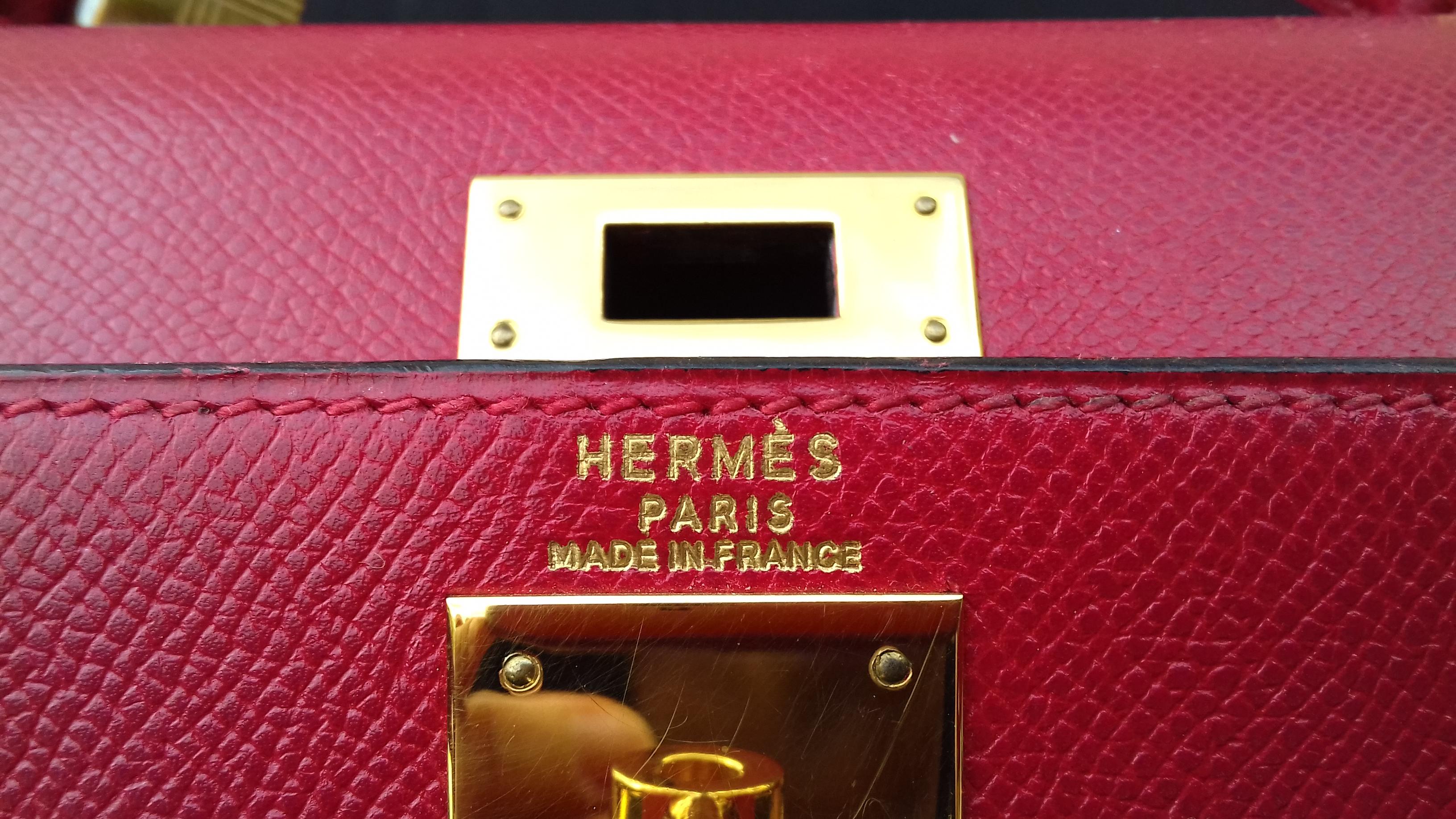Hermès Vintage Kelly Bag Sellier Courchevel Rouge Vif Gold Hdw 28 cm  9