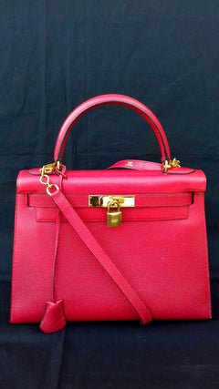 Hermès Vintage Kelly Bag Sellier Courchevel Rouge Vif Gold Hdw 28 cm
