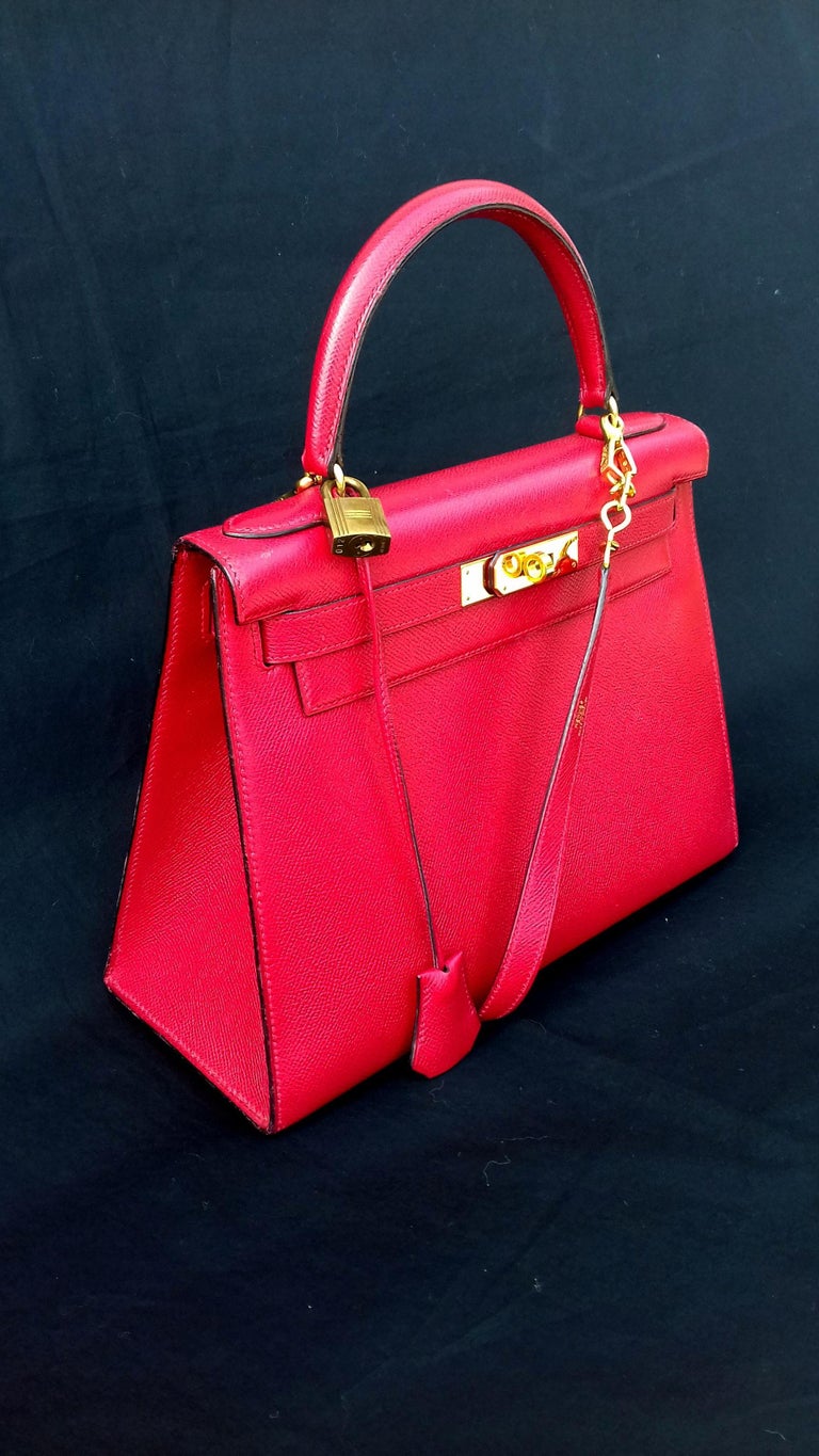 HERMES KELLY 28 SELLIER 2way Handbag 0X◯X Purse Rouge Vif Courchevel 21249