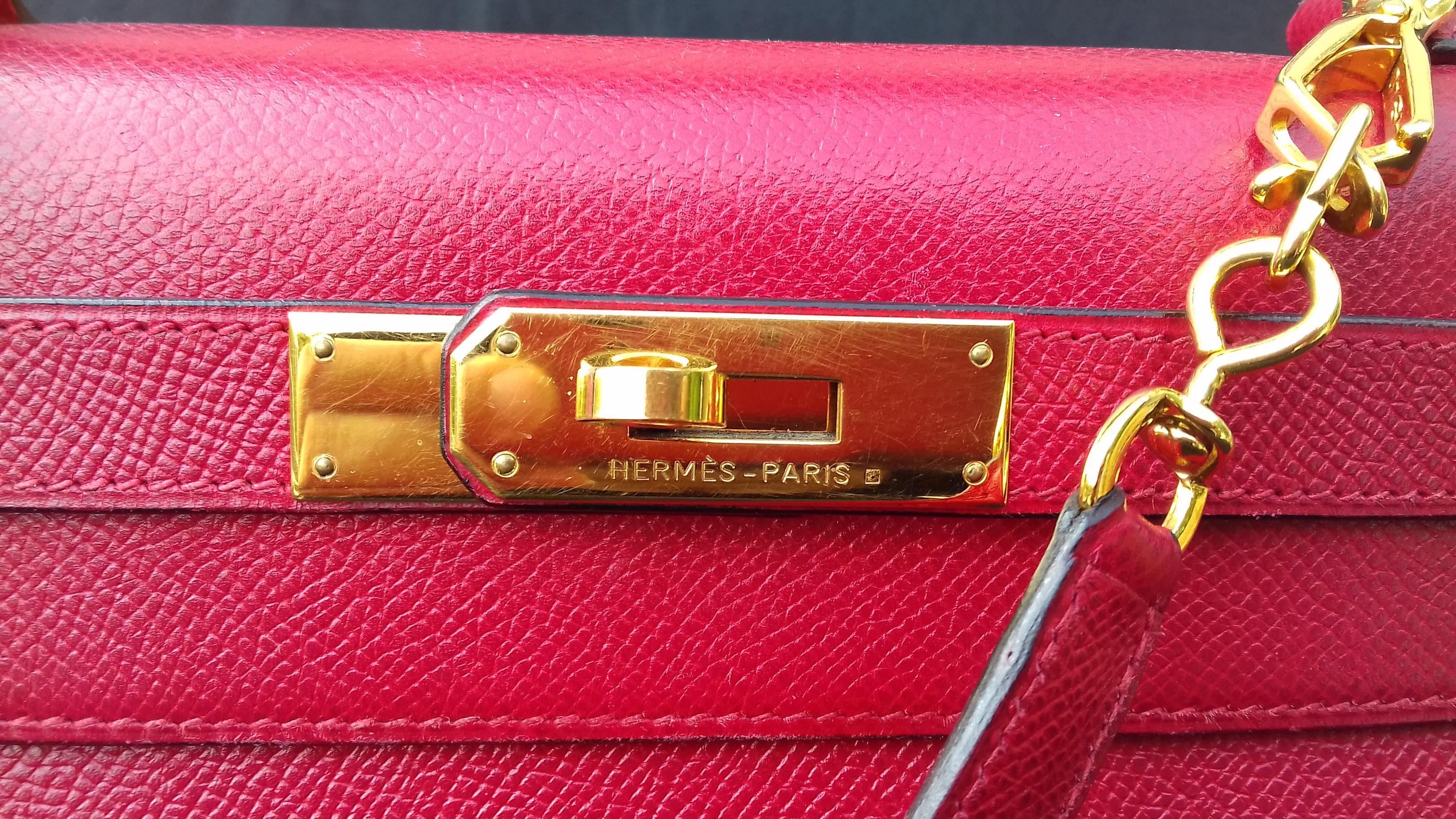 Hermès Vintage Kelly Bag Sellier Courchevel Rouge Vif Gold Hdw 28 cm Damen