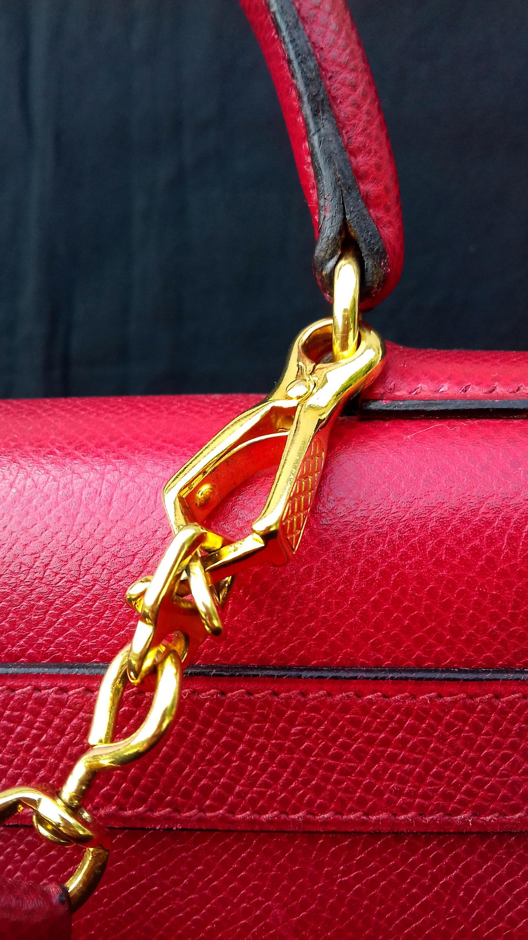 Hermès Vintage Kelly Bag Sellier Courchevel Rouge Vif Gold Hdw 28 cm 1