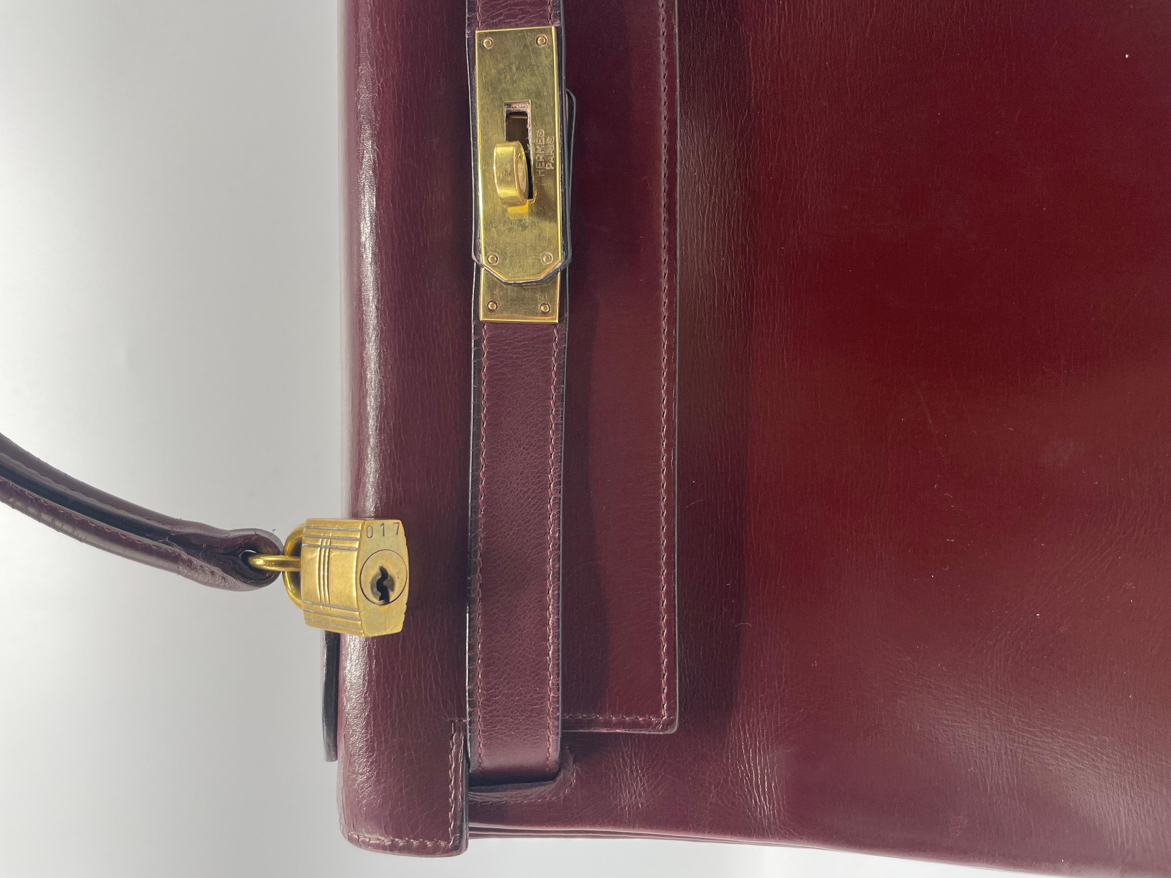 Hermès Vintage Kelly Burgundy Calf Leather For Sale 6