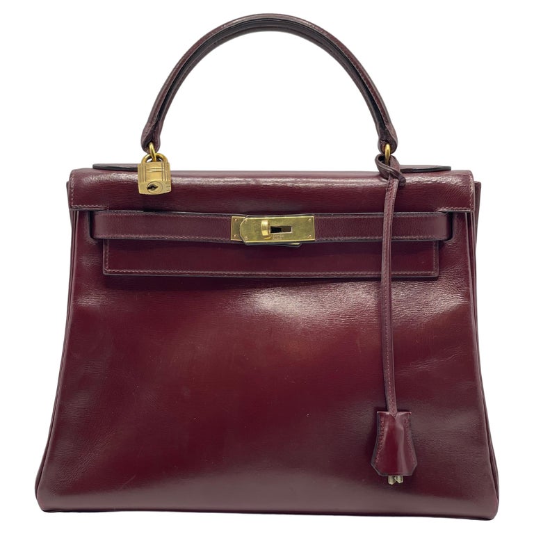 HERMES VINTAGE KELLY BAG BORDEAUX BOX LEATHER