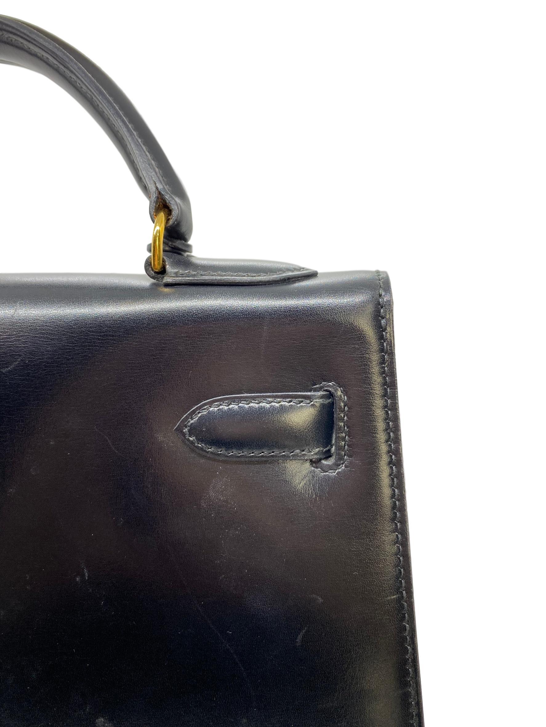 Hermes Vintage Kelly Handbag Noir Black Box Calf with Gold Hardware 32, 1991. 7