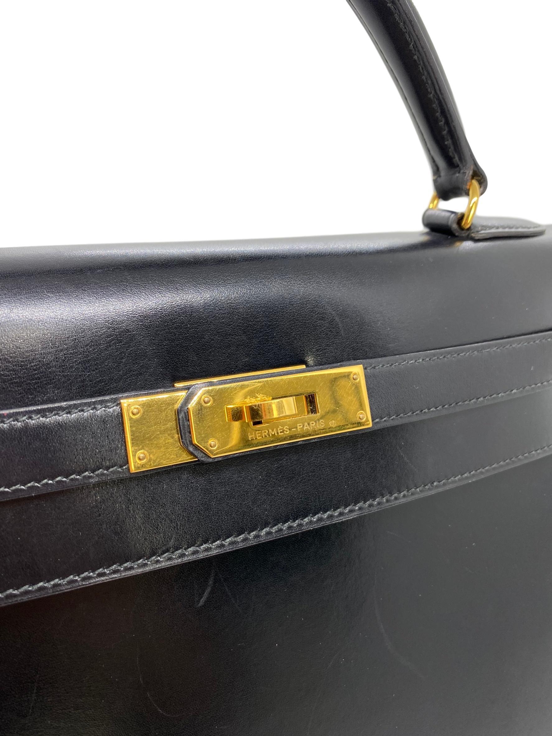 Hermes Vintage Kelly Handbag Noir Black Box Calf with Gold Hardware 32, 1991. 8