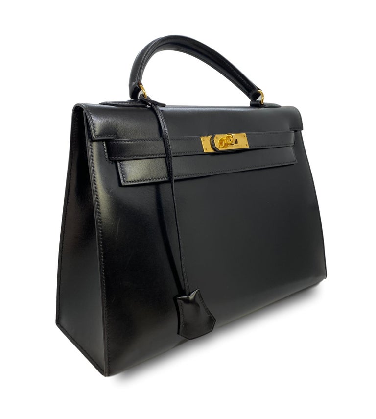 Hermes Kelly Handbag Black Box Calf with Gold Hardware 32 Black