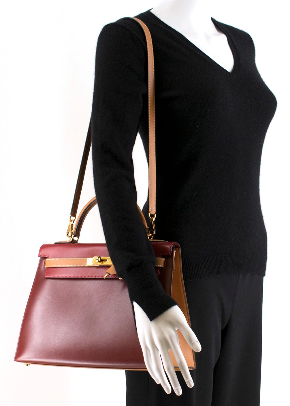 Brown Hermes Vintage Kelly Sellier 28 Tri-Colour Box Leather Bag	