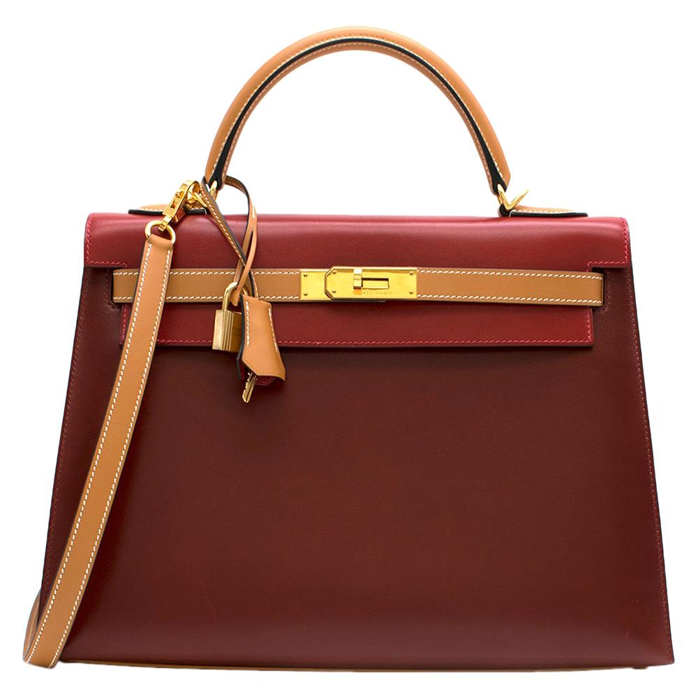 Hermes Vintage Kelly Sellier 28 Tri-Colour Box Leather Bag	