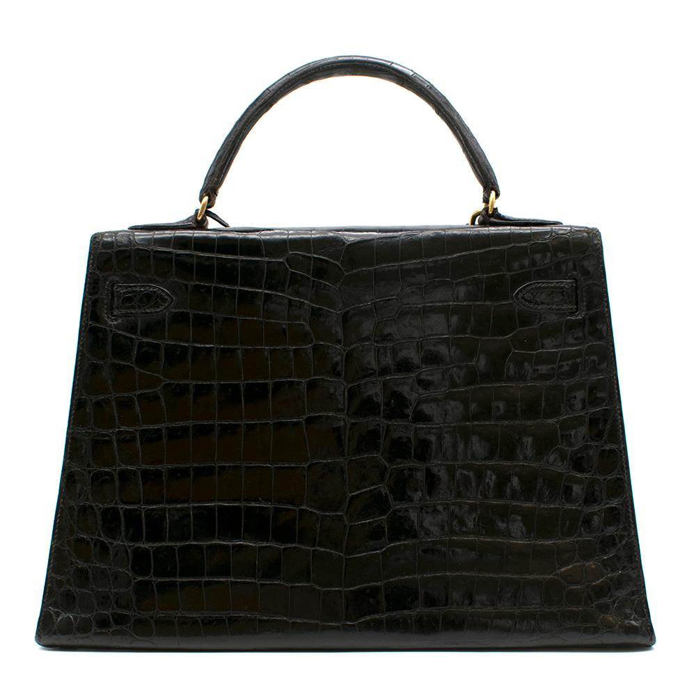 Hermès Vintage Kelly Sellier 32 in Black Niloticus Crocodile GHW In Excellent Condition In London, GB