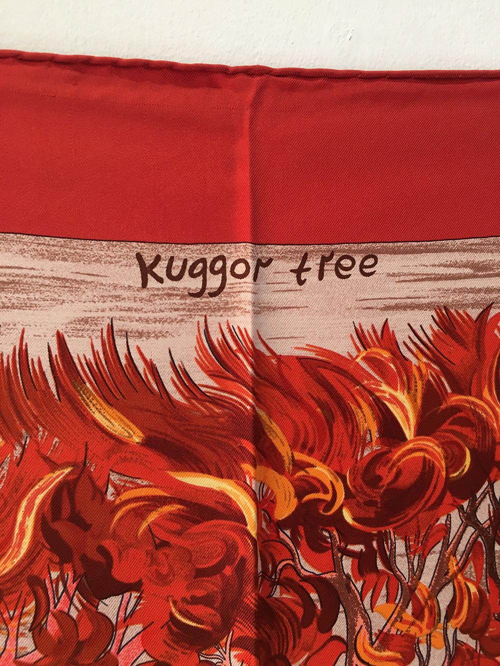 Hermes Vintage Kuggor Tree Silk Scarf in Red 1