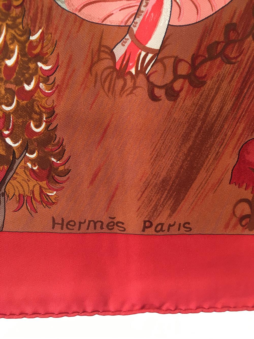 Hermes Vintage Kuggor Tree Silk Scarf in Red 3