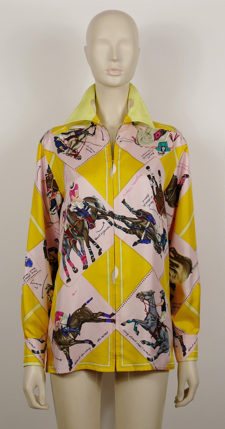 Hermes Vintage Le Monde du Polo Print Silk Shirt Hermes Vintage Le Monde du Polo Print Silk Shirt