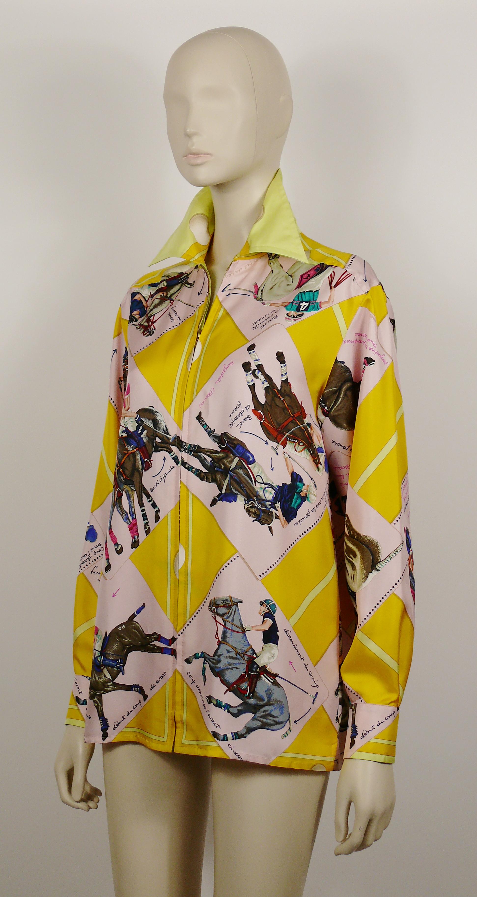 Brown Hermes Vintage Le Monde du Polo Print Silk Shirt