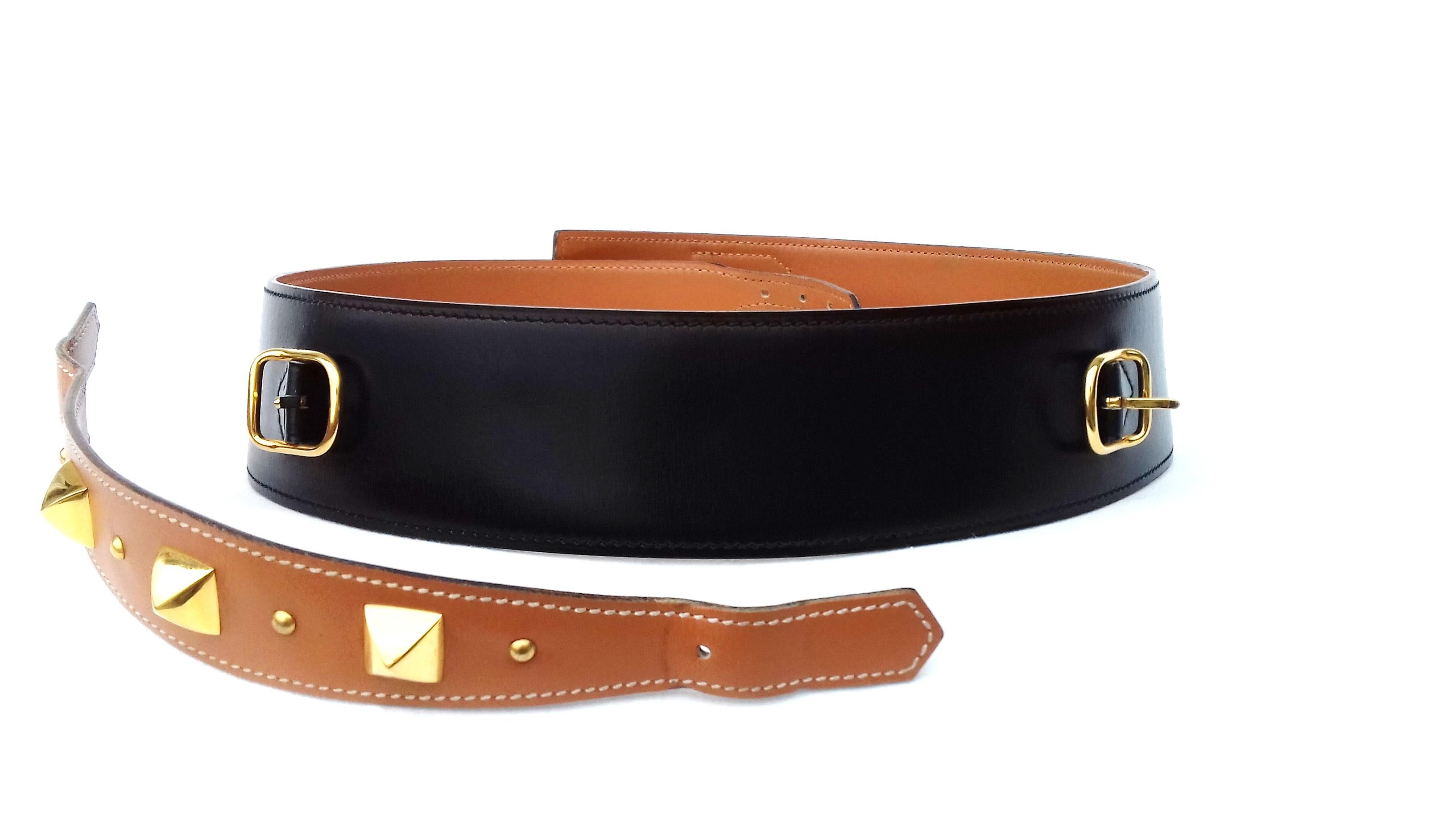 Hermès Vintage Leather Belt Black Medor Removable Ornament Ghw S.75 7