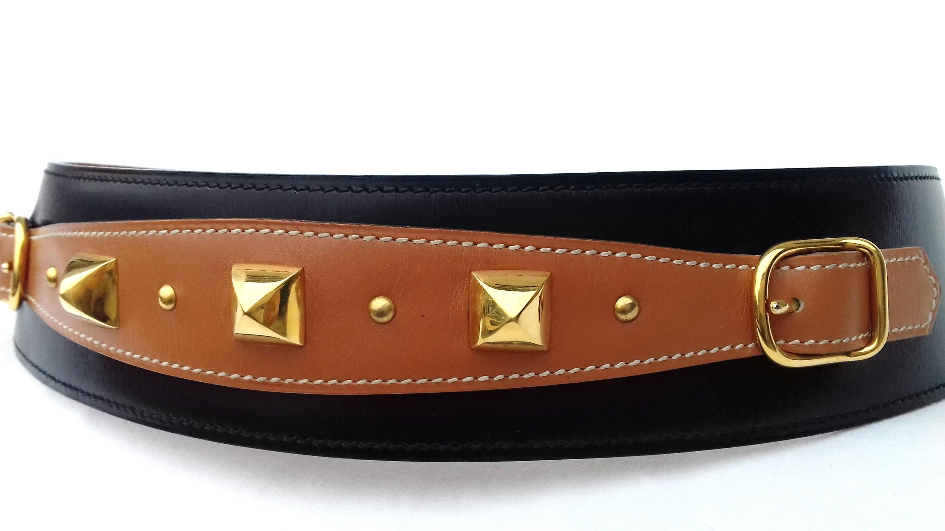 Hermès Vintage Leather Belt Black Medor Removable Ornament Ghw S.75 9