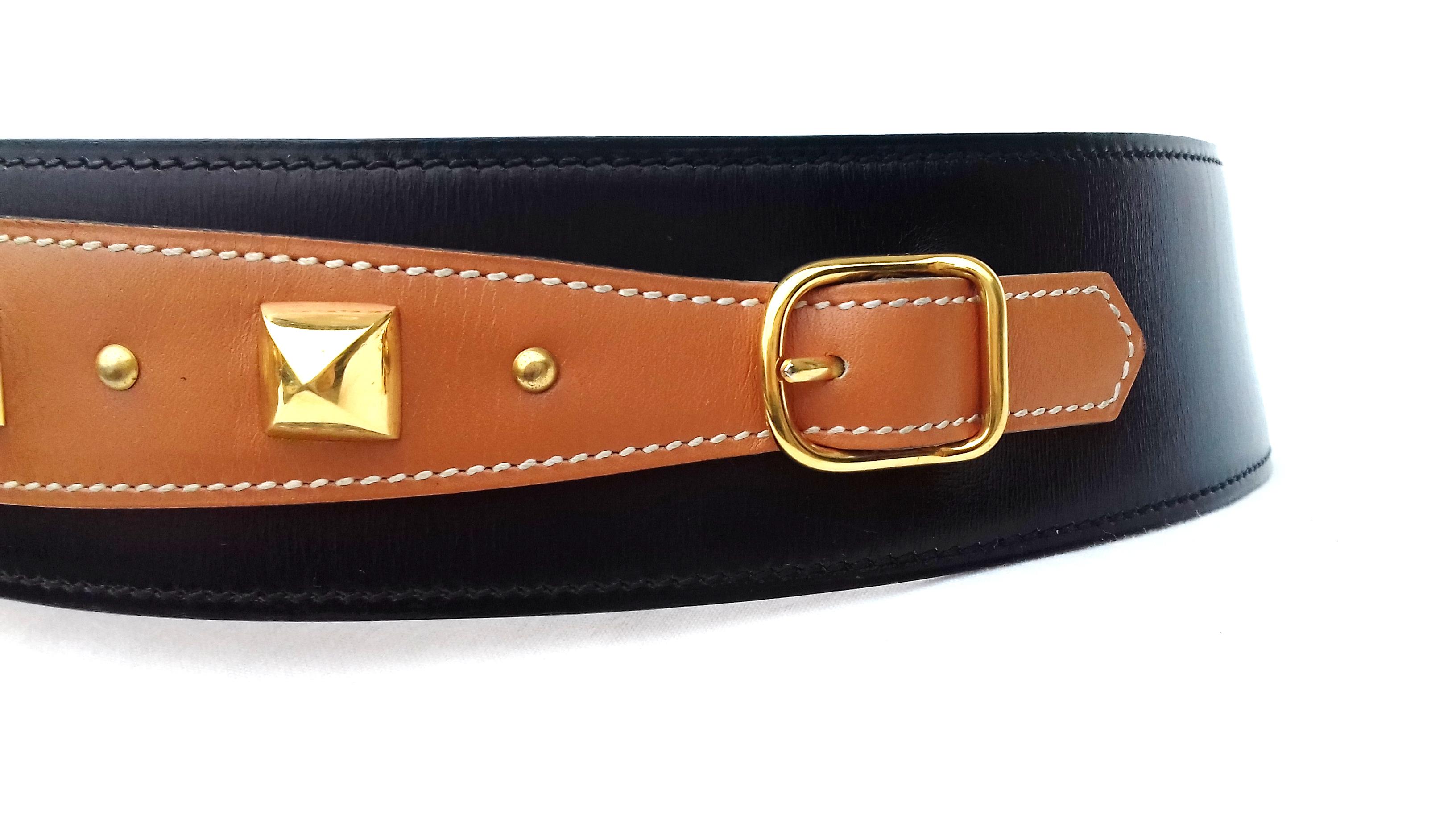 Hermès Vintage Leather Belt Black Medor Removable Ornament Ghw S.75 11