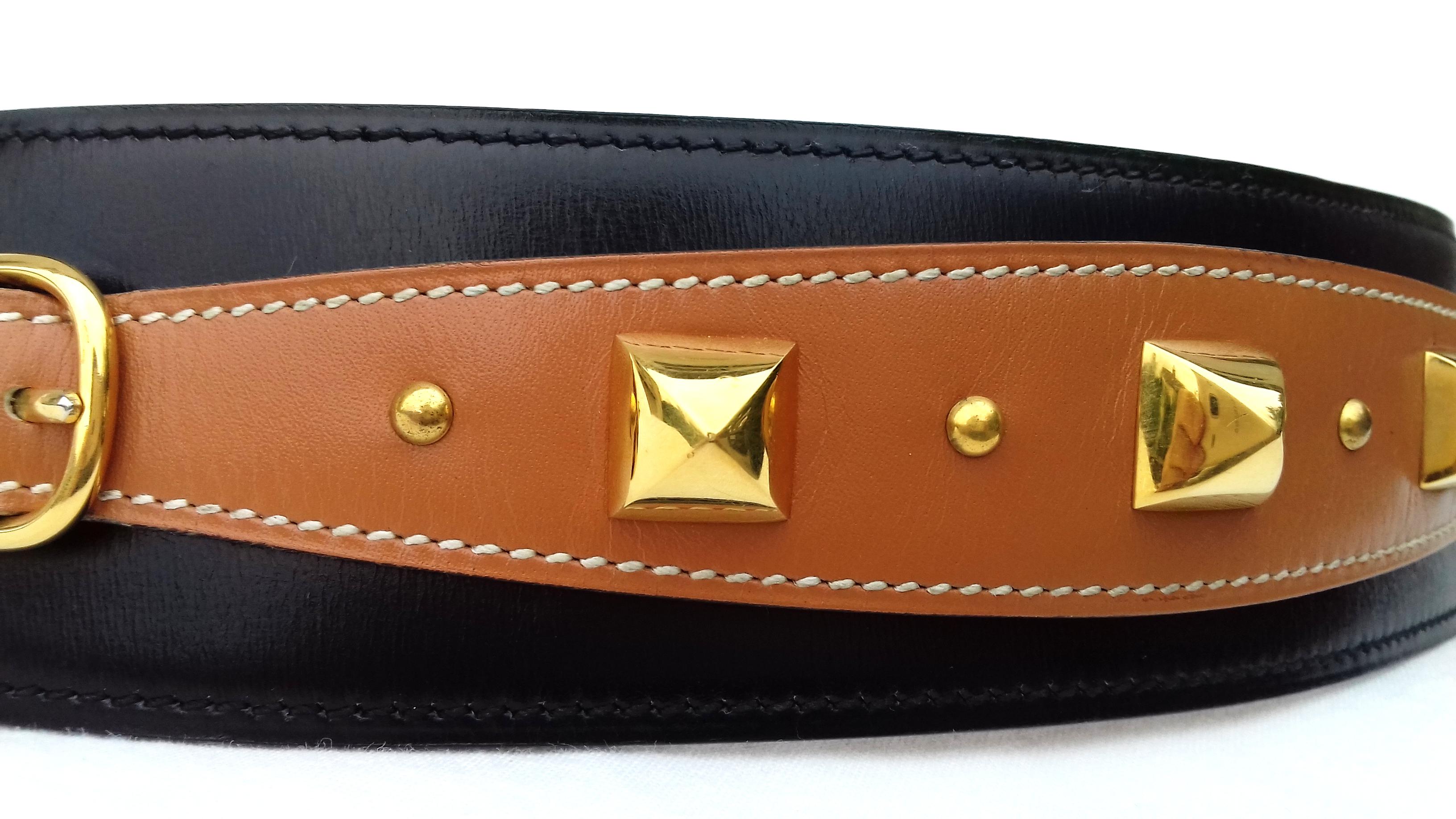 Brown Hermès Vintage Leather Belt Black Medor Removable Ornament Ghw S.75