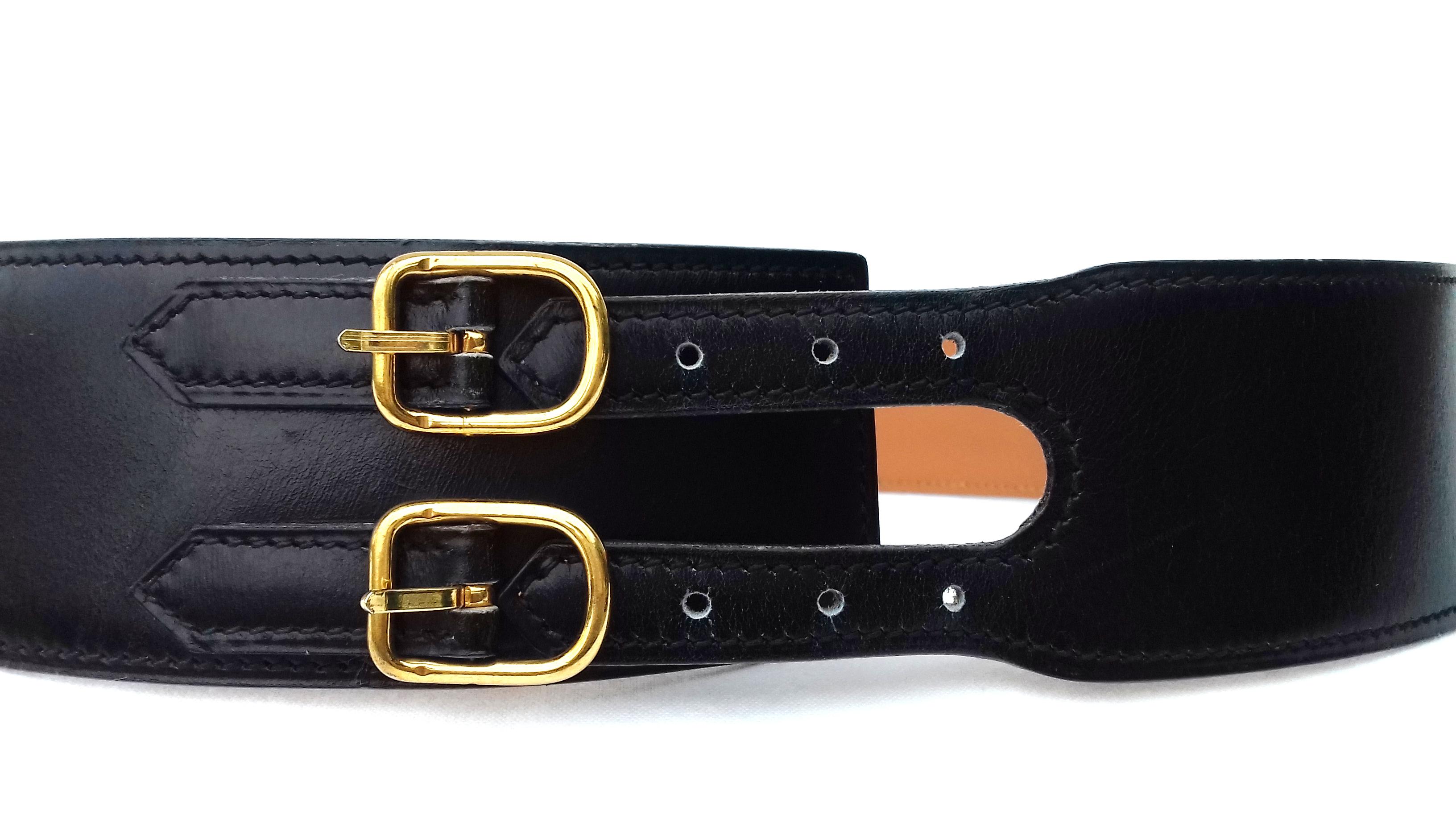 Women's Hermès Vintage Leather Belt Black Medor Removable Ornament Ghw S.75