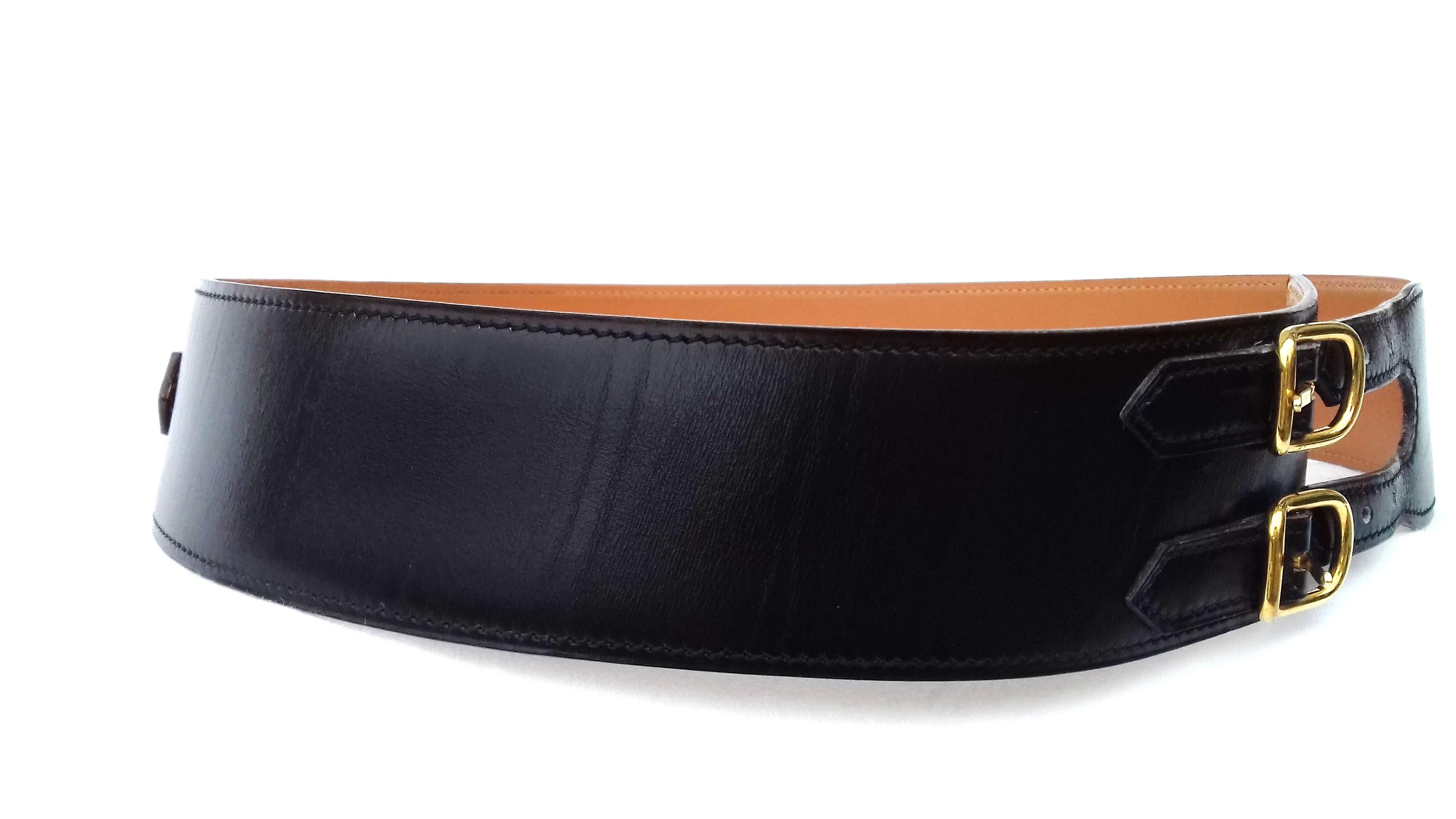 Hermès Vintage Leather Belt Black Medor Removable Ornament Ghw S.75 1