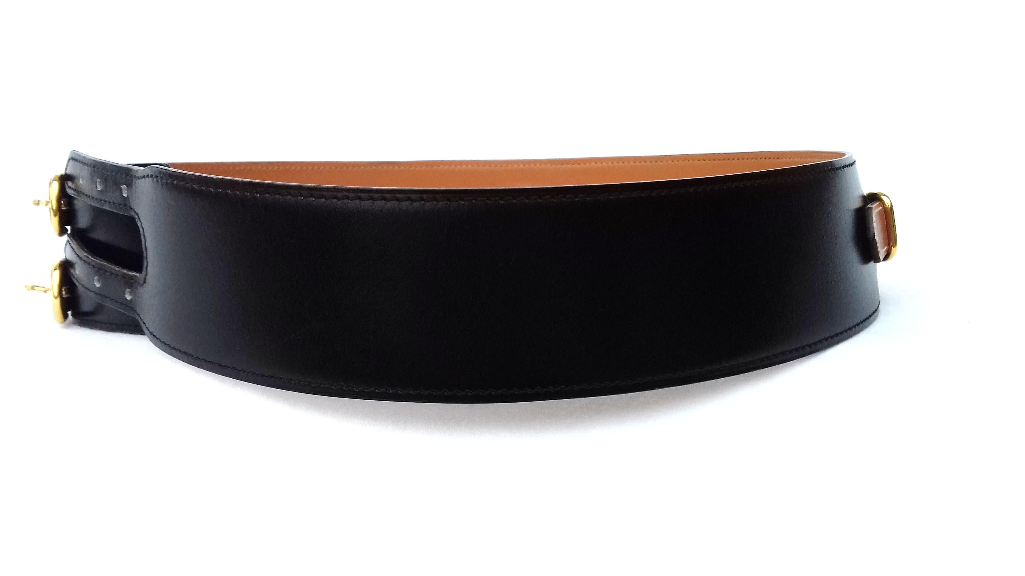 Hermès Vintage Leather Belt Black Medor Removable Ornament Ghw S.75 2