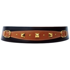 Hermès Vintage Leather Belt Black Medor Removable Ornament Ghw S.75